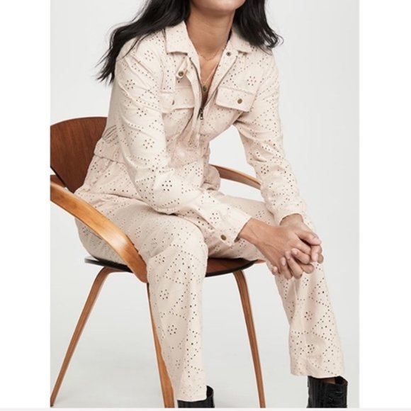 NWT FREE PEOPLE SET THE TONE EYELET JUMPSUIT IVORY - Picture 9 of 9